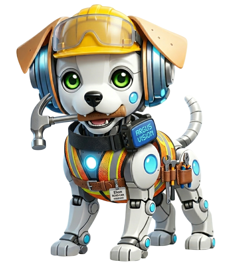 Mascote Elion trabalhando